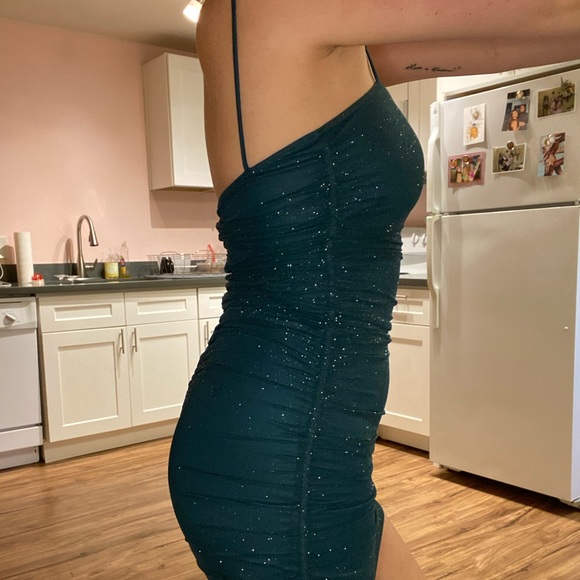 Teal Rouched min formal Windsor dress with silver sparkles - Picture 4 of 5